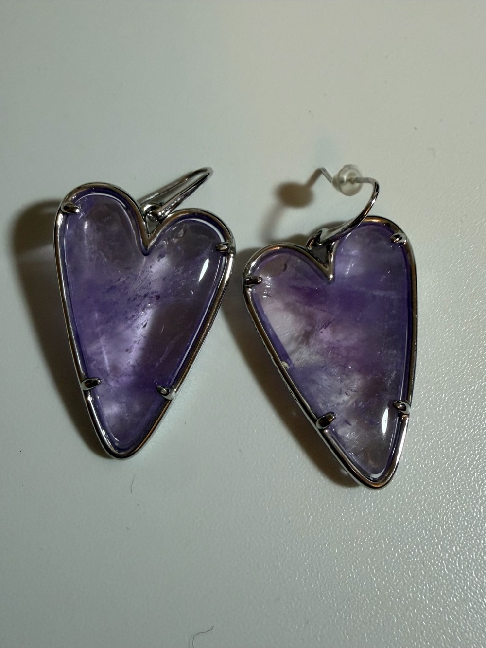 Kendra Scott Silver-Tone Heart Earrings Amethyst